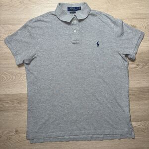 Polo Ralph Lauren Mens Gray Custom Slim Fit L Short Sleeve Polo Shirt Black Pony